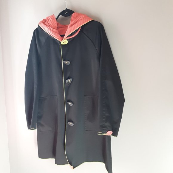 UBU Reversible Button Parisian Coat Black & Coral Size Small - Picture 4 of 15